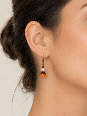 Handmade Coral Austrian Crystal Pearls Earrings